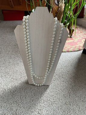 Vintage Kissaka Long Faux Pearl Hand-Knotted Necklace — 60” Opera/Lariat Length